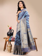 Shree Shyam Fashion Blue Cotton Woven Zari Work Traditional Tassel Saree