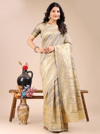 Shree Shyam Fashion Cream Cotton Woven Zari Work Traditional Tassel Saree
