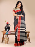 Shree Shyam Fashion Black Cotton Woven Zari Work Traditional Tassel Saree