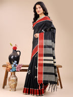 Shree Shyam Fashion Black Cotton Woven Zari Work Traditional Tassel Saree