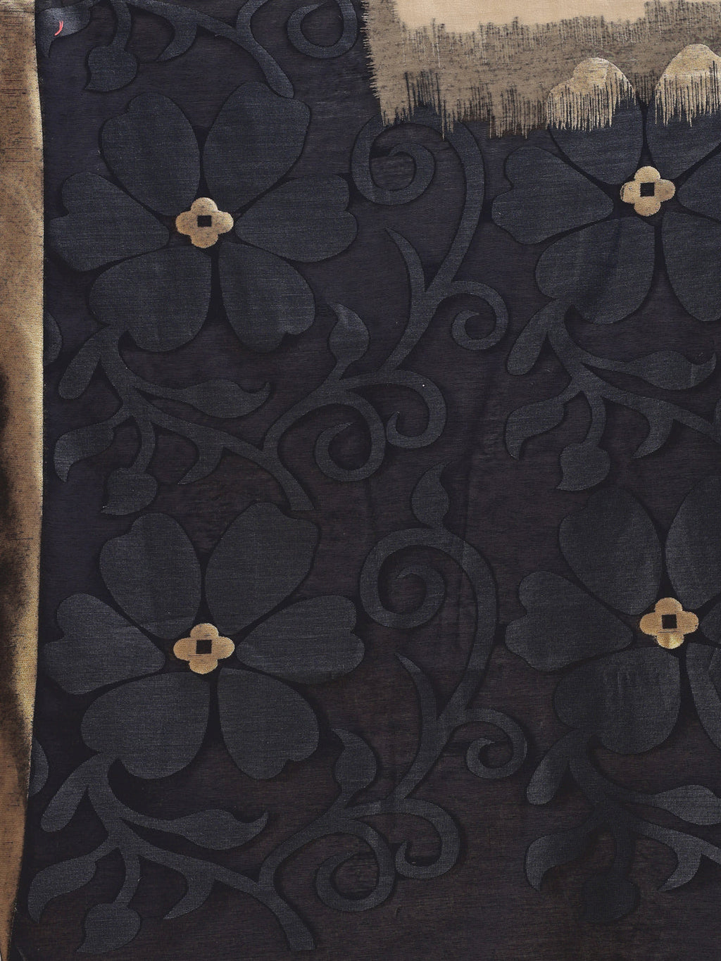 Shree Shyam Fashion Cream & Black Cotton Woven Zari Work Traditional Tassel Saree