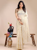 Shree Shyam Fashion Off White Cotton Woven Zari Work Traditional Tassel Saree