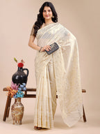 Shree Shyam Fashion Off White Cotton Woven Zari Work Traditional Tassel Saree