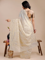 Shree Shyam Fashion Off White Cotton Woven Zari Work Traditional Tassel Saree