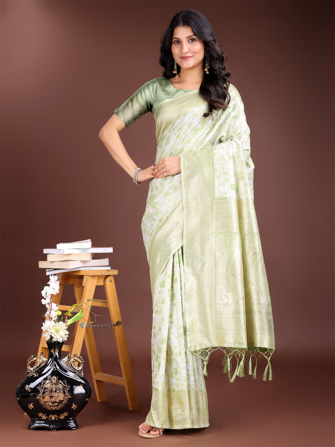 Shree Shyam Fashion Light Green Linen Cotton Saree - Elegant Simplicity for Everyday Grace