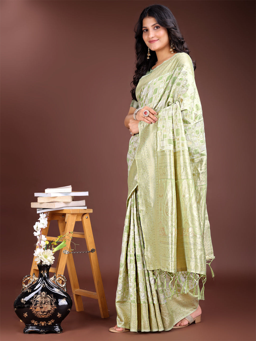 Shree Shyam Fashion Light Green Linen Cotton Saree - Elegant Simplicity for Everyday Grace