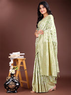 Shree Shyam Fashion Light Green Linen Cotton Saree - Elegant Simplicity for Everyday Grace