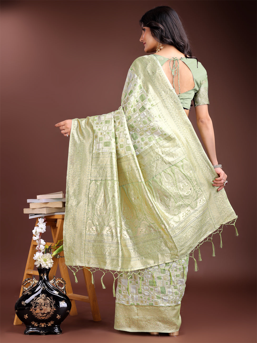 Shree Shyam Fashion Light Green Linen Cotton Saree - Elegant Simplicity for Everyday Grace