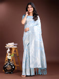 Shree Shyam Fashion Sky Blue Linen Cotton Saree - Elegant Simplicity for Everyday Grace