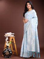 Shree Shyam Fashion Sky Blue Linen Cotton Saree - Elegant Simplicity for Everyday Grace