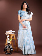 Shree Shyam Fashion Sky Blue Linen Cotton Saree - Elegant Simplicity for Everyday Grace