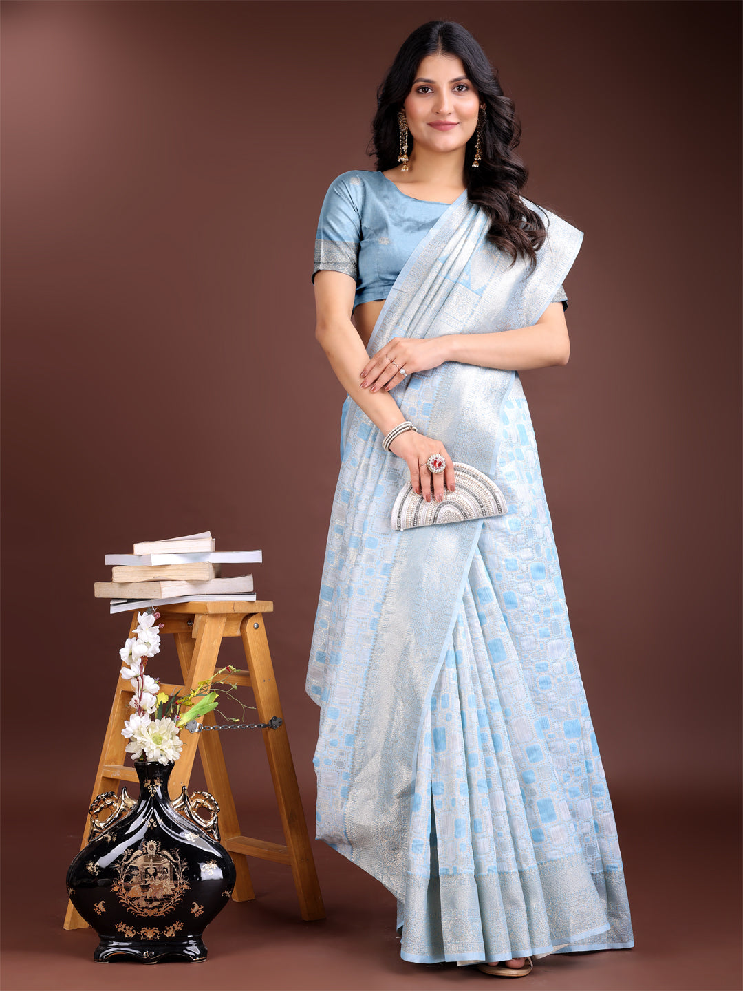 Shree Shyam Fashion Sky Blue Linen Cotton Saree - Elegant Simplicity for Everyday Grace