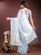 Shree Shyam Fashion Sky Blue Linen Cotton Saree - Elegant Simplicity for Everyday Grace