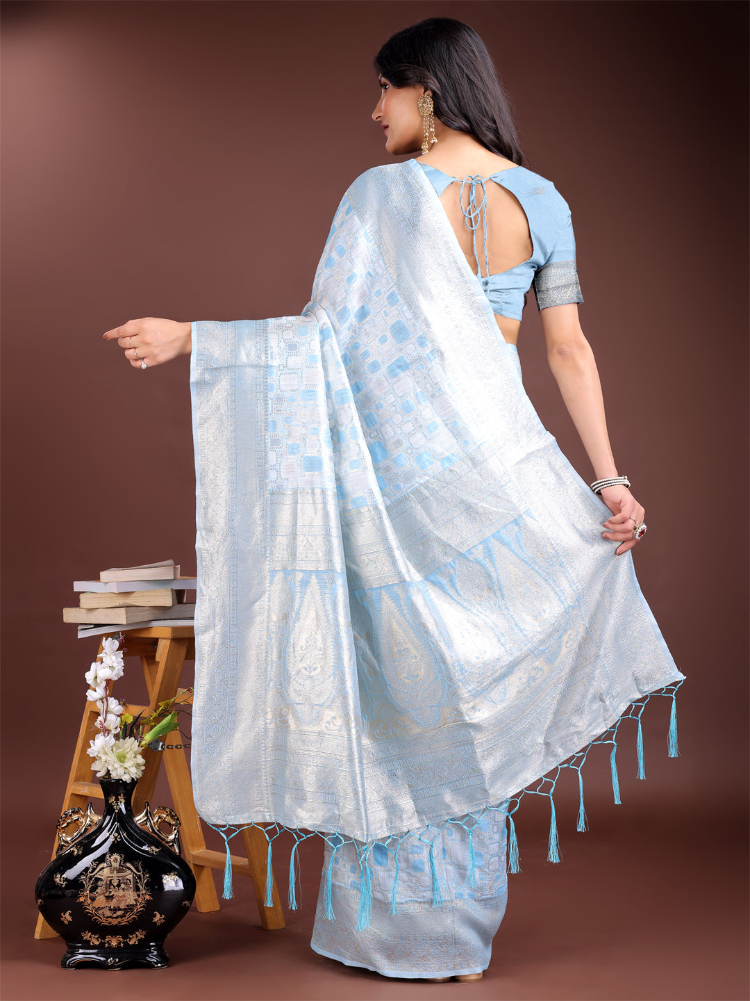 Shree Shyam Fashion Sky Blue Linen Cotton Saree - Elegant Simplicity for Everyday Grace