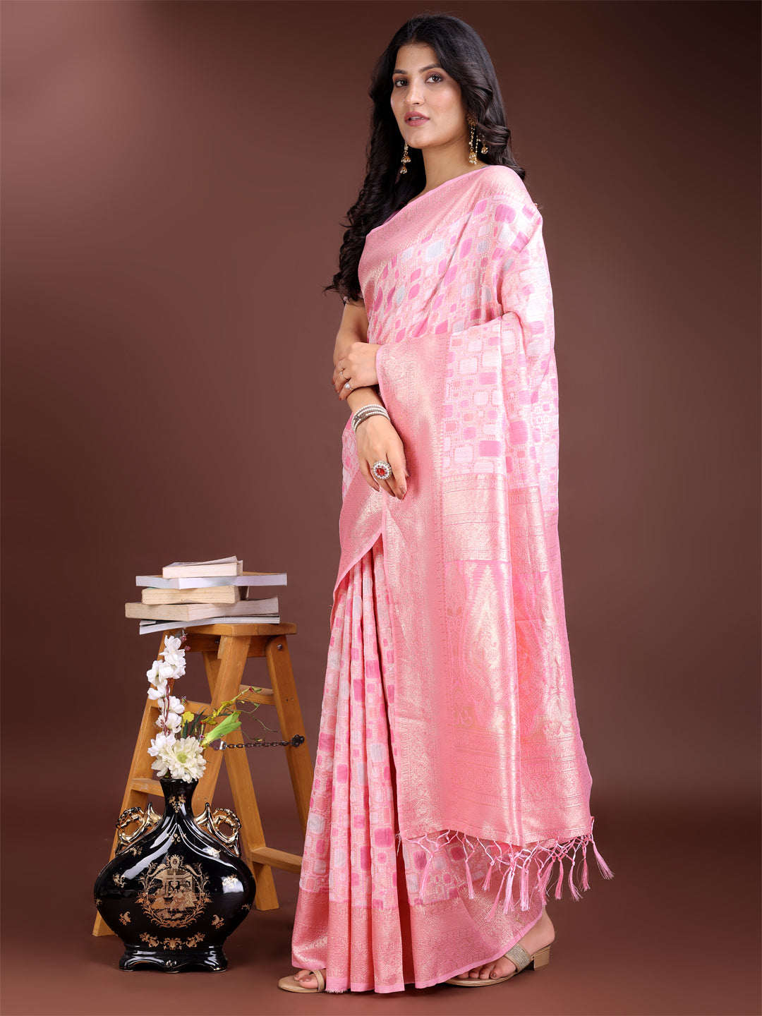 Shree Shyam Fashion Pink Linen Cotton Saree - Elegant Simplicity for Everyday Grace