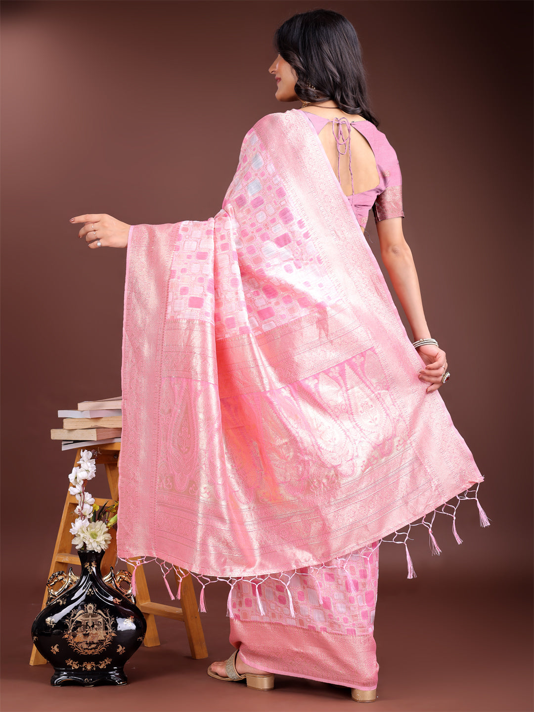 Shree Shyam Fashion Pink Linen Cotton Saree - Elegant Simplicity for Everyday Grace