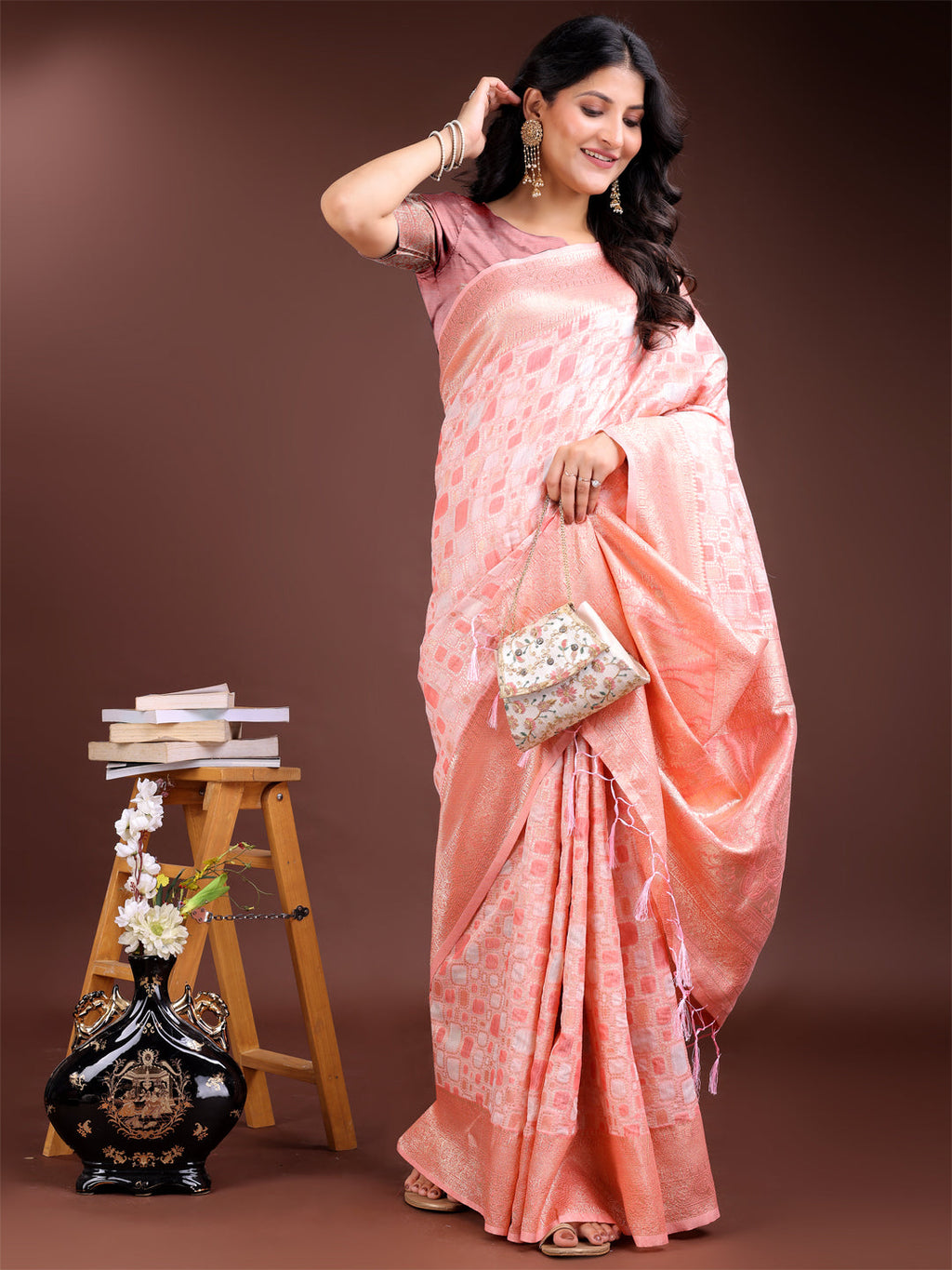 Shree Shyam Fashion Peach Linen Cotton Saree - Elegant Simplicity for Everyday Grace