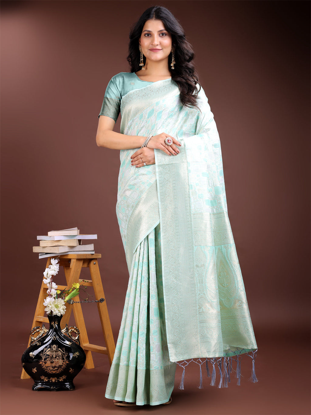 Shree Shyam Fashion Sea Green Linen Cotton Saree - Elegant Simplicity for Everyday Grace