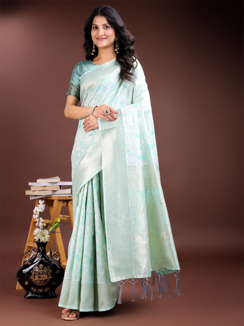 Shree Shyam Fashion Sea Green Linen Cotton Saree - Elegant Simplicity for Everyday Grace