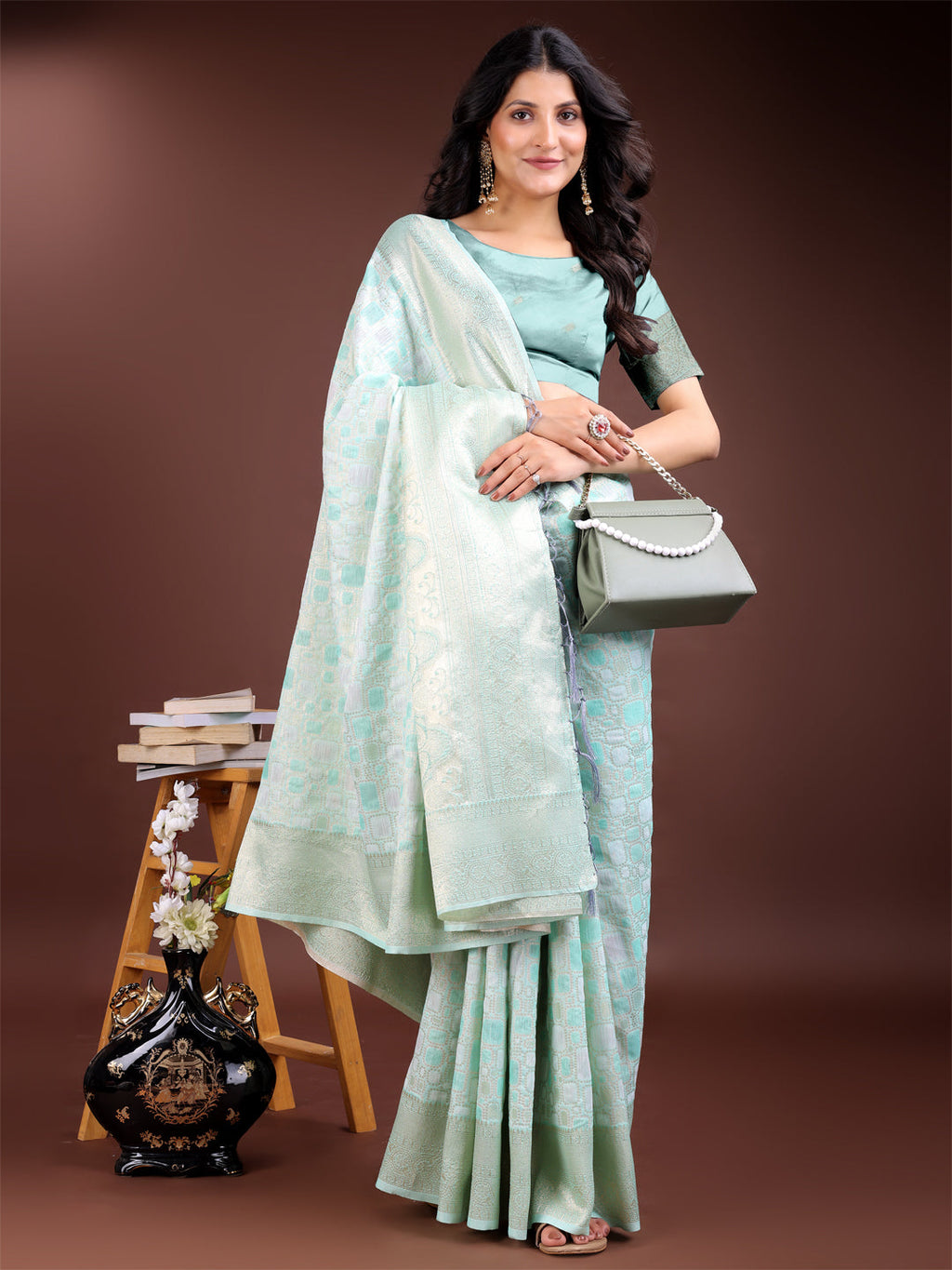 Shree Shyam Fashion Sea Green Linen Cotton Saree - Elegant Simplicity for Everyday Grace
