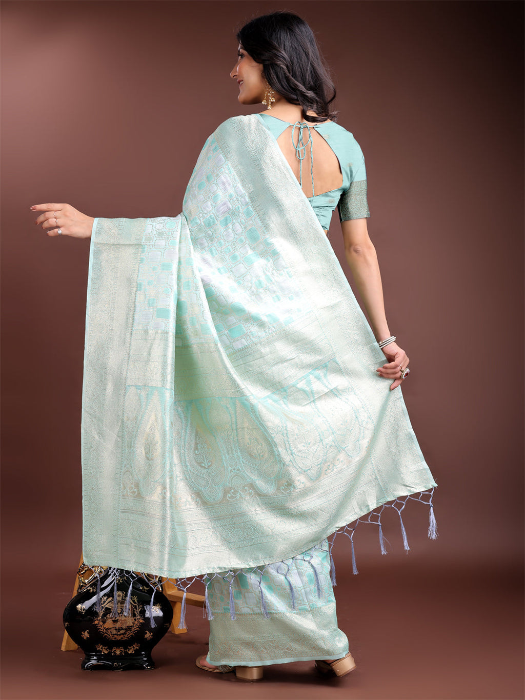 Shree Shyam Fashion Sea Green Linen Cotton Saree - Elegant Simplicity for Everyday Grace