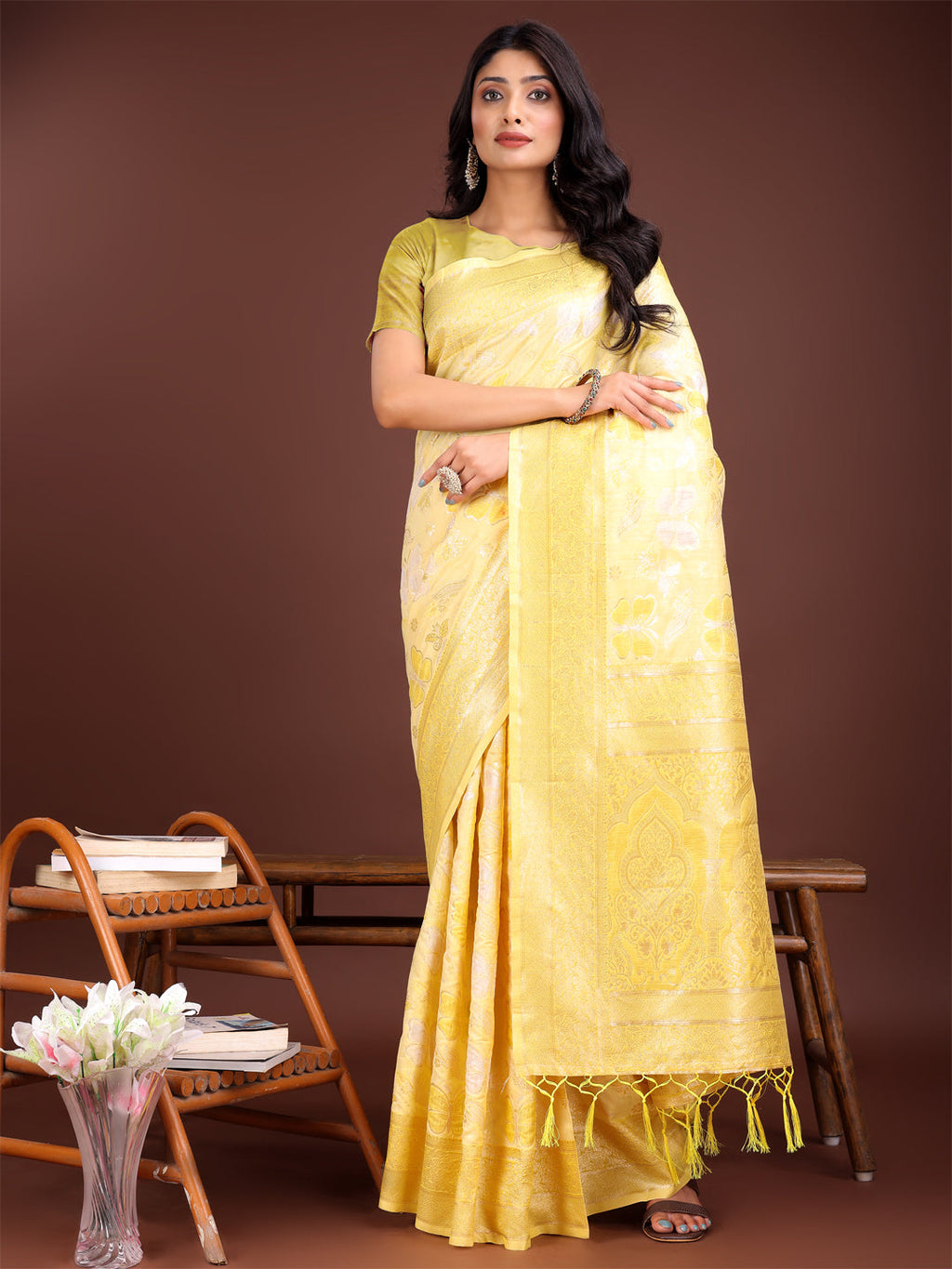 Shree Shyam Fashion Elegant Yellow Cotton Saree with Golden Zari Work - Graceful Comfort for Everyday & Festive Wear