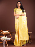 Shree Shyam Fashion Elegant Yellow Cotton Saree with Golden Zari Work - Graceful Comfort for Everyday & Festive Wear