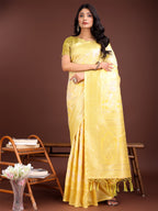 Shree Shyam Fashion Elegant Yellow Cotton Saree with Golden Zari Work - Graceful Comfort for Everyday & Festive Wear