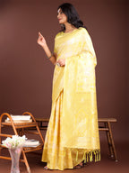 Shree Shyam Fashion Elegant Yellow Cotton Saree with Golden Zari Work - Graceful Comfort for Everyday & Festive Wear