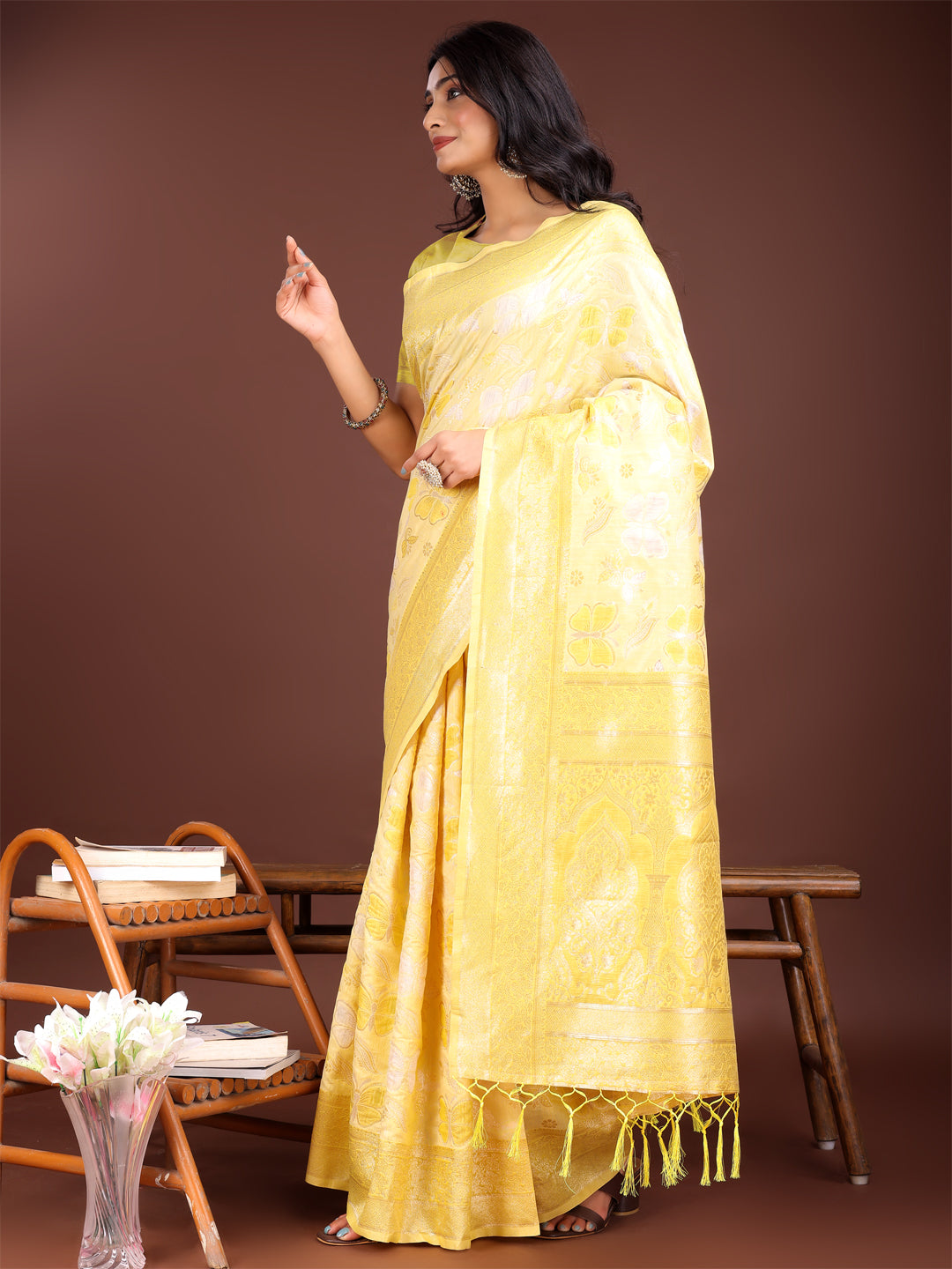 Shree Shyam Fashion Elegant Yellow Cotton Saree with Golden Zari Work - Graceful Comfort for Everyday & Festive Wear