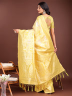 Shree Shyam Fashion Elegant Yellow Cotton Saree with Golden Zari Work - Graceful Comfort for Everyday & Festive Wear