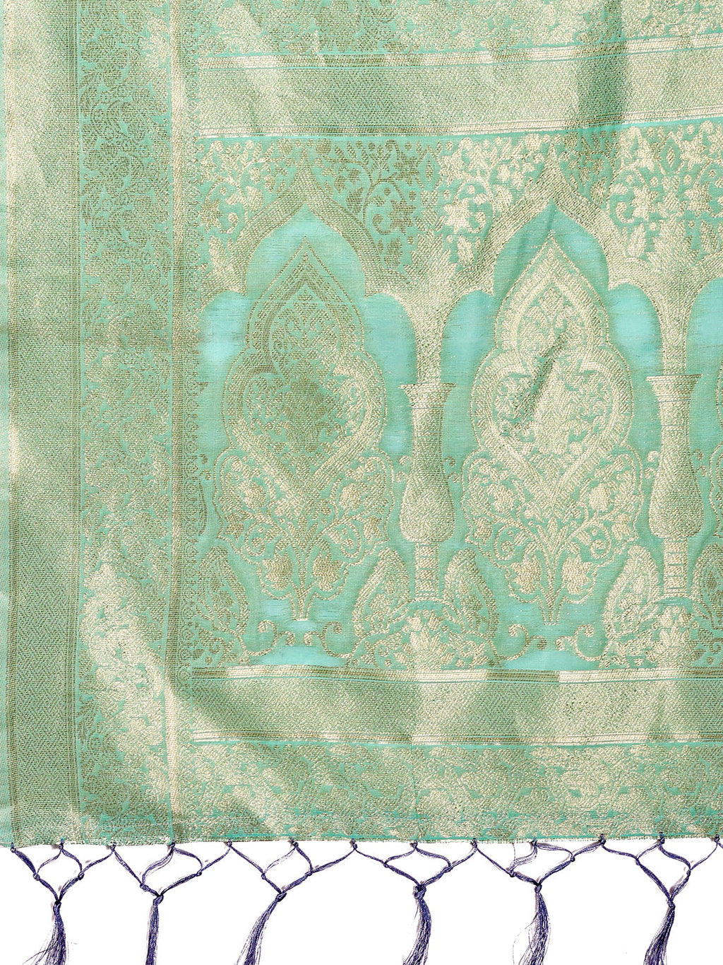 Shree Shyam Fashion Elegant Sea Green Cotton Saree with Golden Zari Work - Graceful Comfort for Everyday & Festive Wear