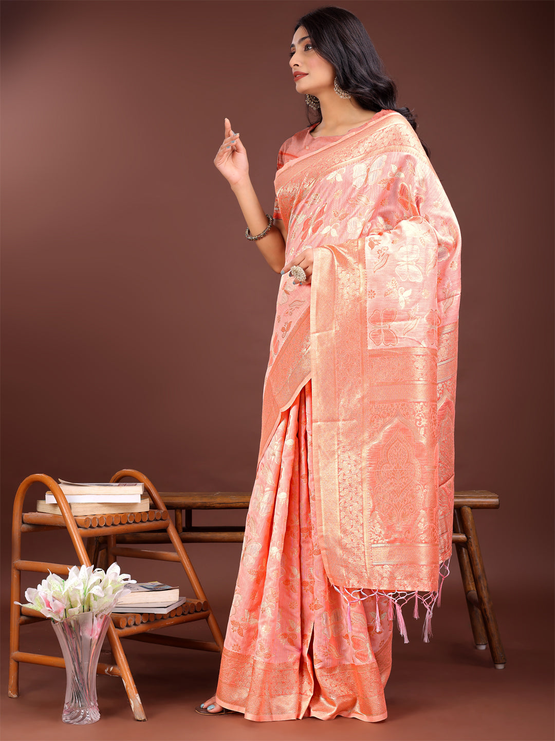Shree Shyam Fashion Elegant Orange Cotton Saree with Golden Zari Work - Graceful Comfort for Everyday & Festive Wear
