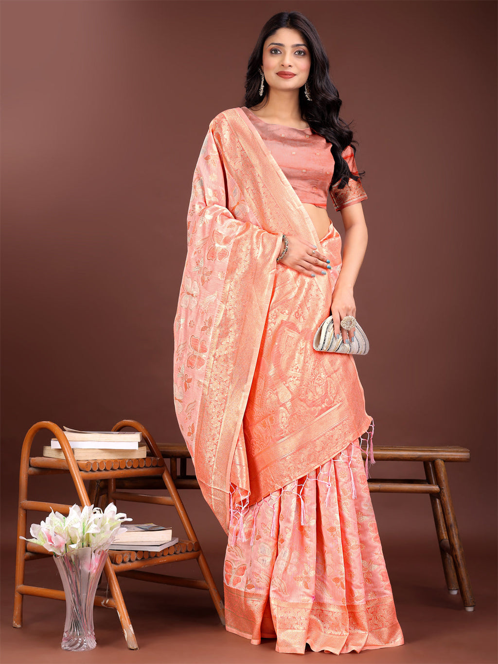 Shree Shyam Fashion Elegant Orange Cotton Saree with Golden Zari Work - Graceful Comfort for Everyday & Festive Wear