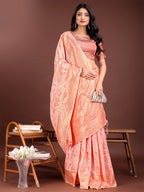 Shree Shyam Fashion Elegant Orange Cotton Saree with Golden Zari Work - Graceful Comfort for Everyday & Festive Wear