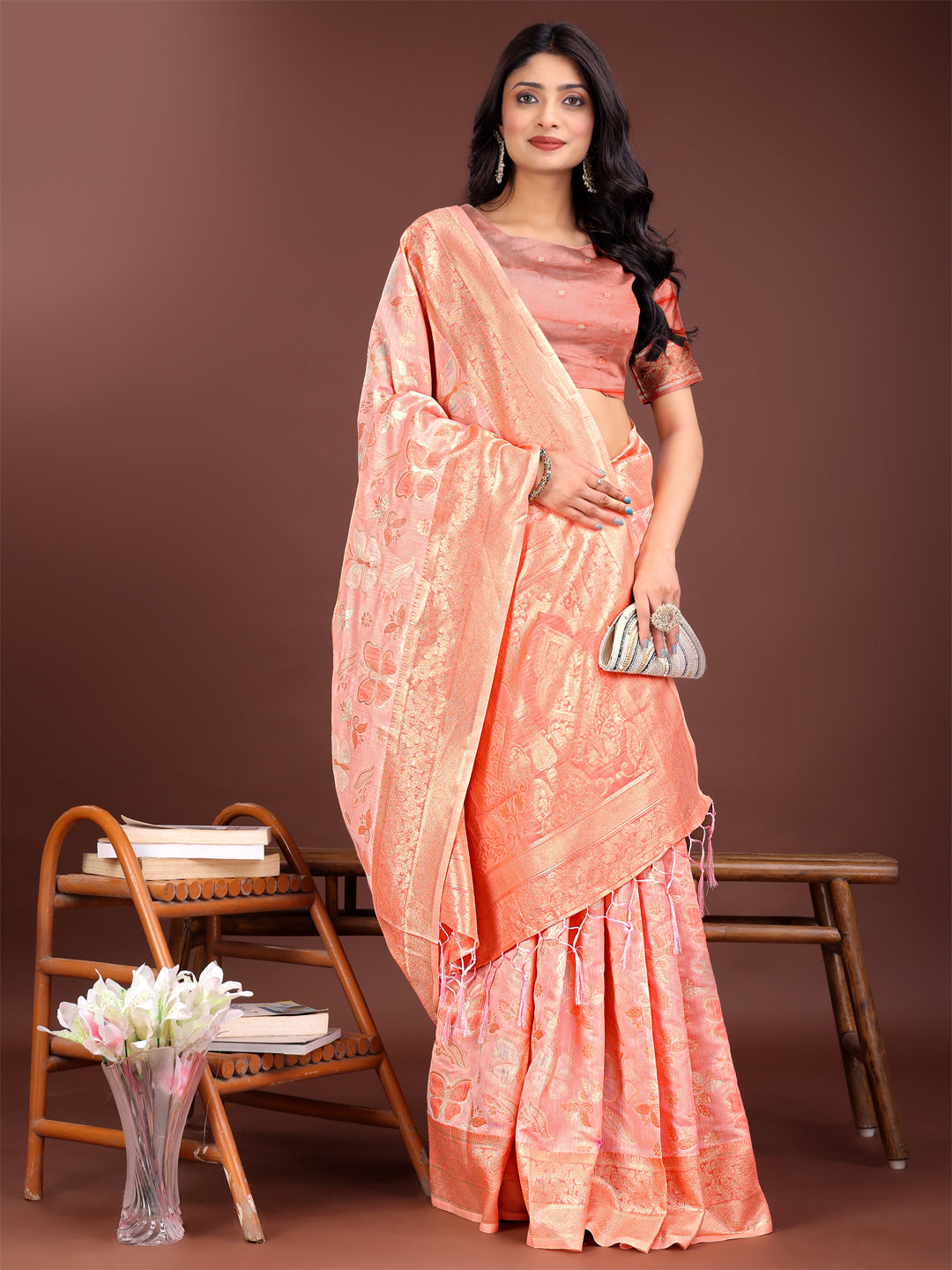 Shree Shyam Fashion Elegant Orange Cotton Saree with Golden Zari Work - Graceful Comfort for Everyday & Festive Wear