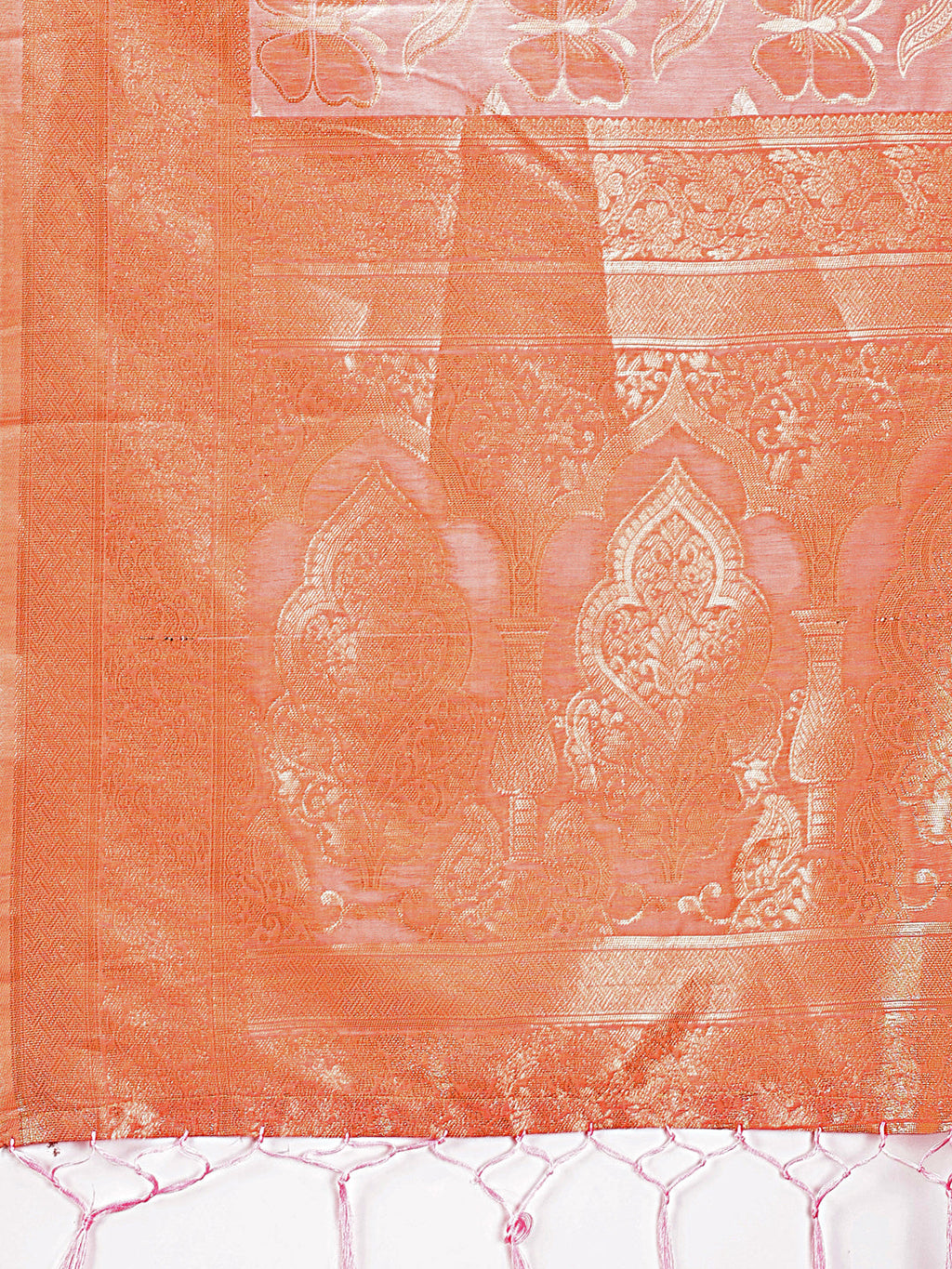 Shree Shyam Fashion Elegant Orange Cotton Saree with Golden Zari Work - Graceful Comfort for Everyday & Festive Wear