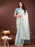 Shree Shyam Fashion Elegant Sky Blue Cotton Saree with Golden Zari Work - Graceful Comfort for Everyday & Festive Wear