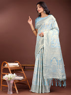 Shree Shyam Fashion Elegant Sky Blue Cotton Saree with Golden Zari Work - Graceful Comfort for Everyday & Festive Wear