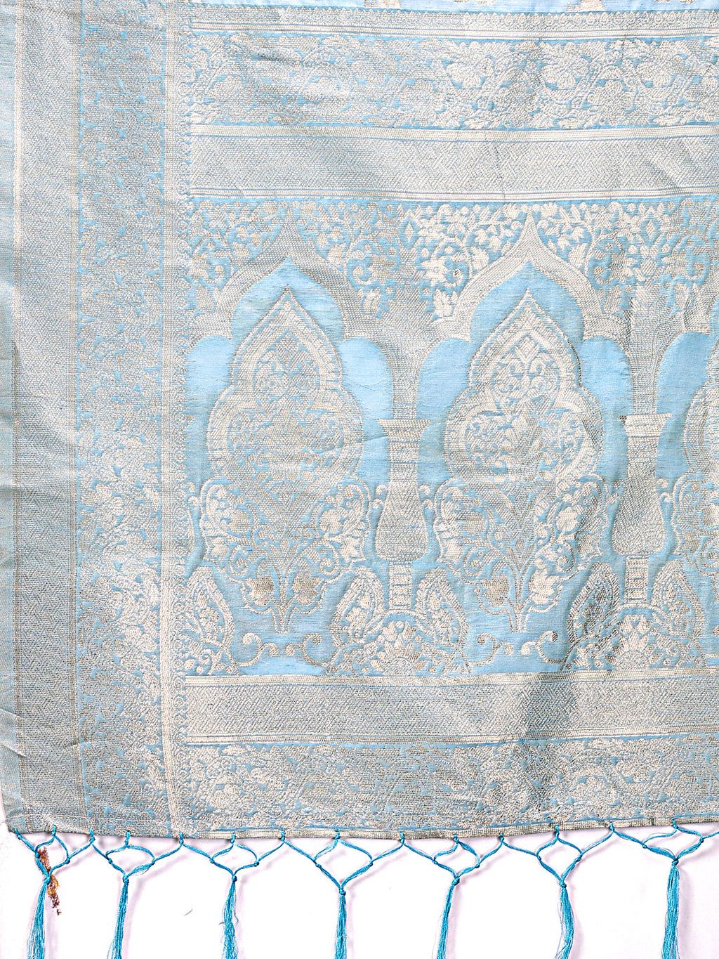Shree Shyam Fashion Elegant Sky Blue Cotton Saree with Golden Zari Work - Graceful Comfort for Everyday & Festive Wear