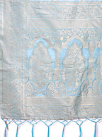 Shree Shyam Fashion Elegant Sky Blue Cotton Saree with Golden Zari Work - Graceful Comfort for Everyday & Festive Wear