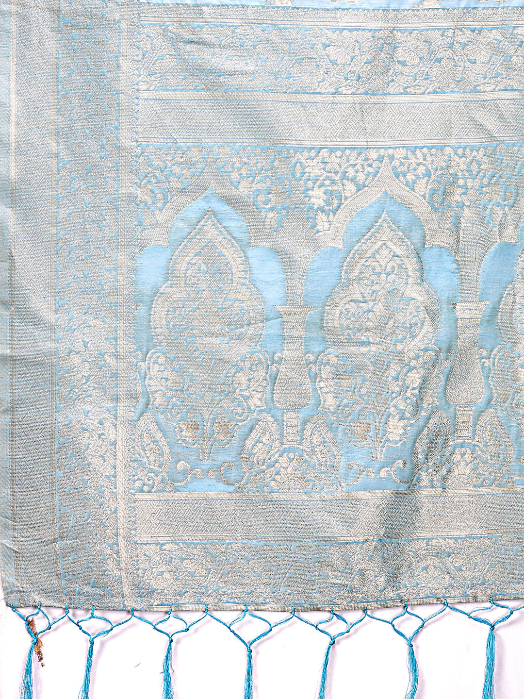 Shree Shyam Fashion Elegant Sky Blue Cotton Saree with Golden Zari Work - Graceful Comfort for Everyday & Festive Wear