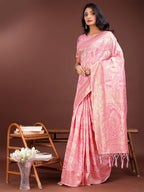 Shree Shyam Fashion Elegant Pink Cotton Saree with Golden Zari Work - Graceful Comfort for Everyday & Festive Wear