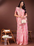 Shree Shyam Fashion Elegant Pink Cotton Saree with Golden Zari Work - Graceful Comfort for Everyday & Festive Wear
