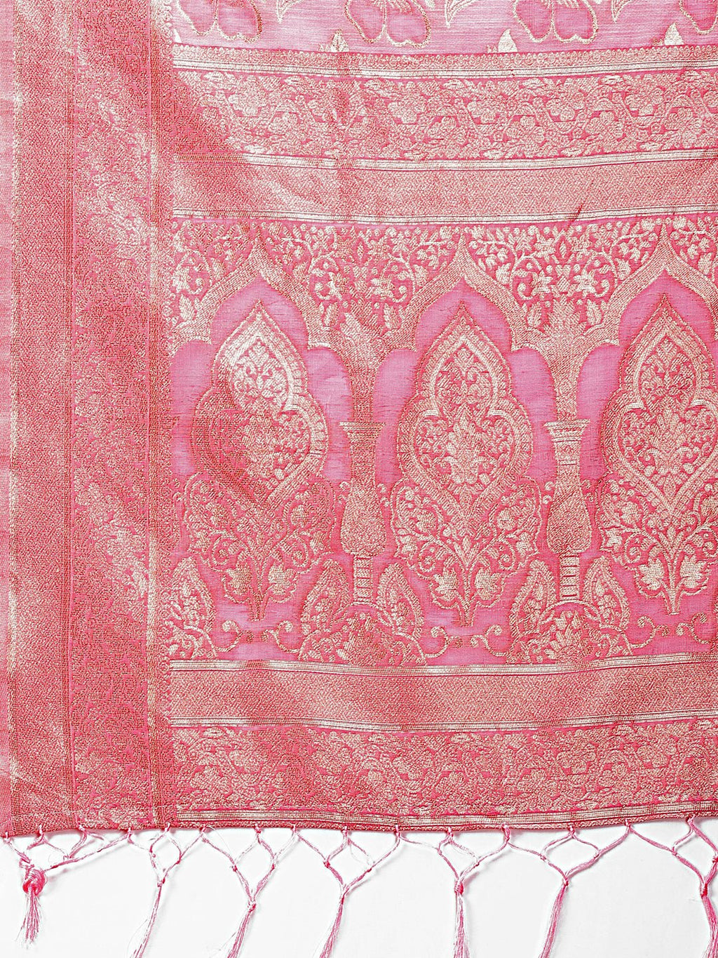 Shree Shyam Fashion Elegant Pink Cotton Saree with Golden Zari Work - Graceful Comfort for Everyday & Festive Wear