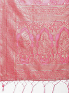 Shree Shyam Fashion Elegant Pink Cotton Saree with Golden Zari Work - Graceful Comfort for Everyday & Festive Wear