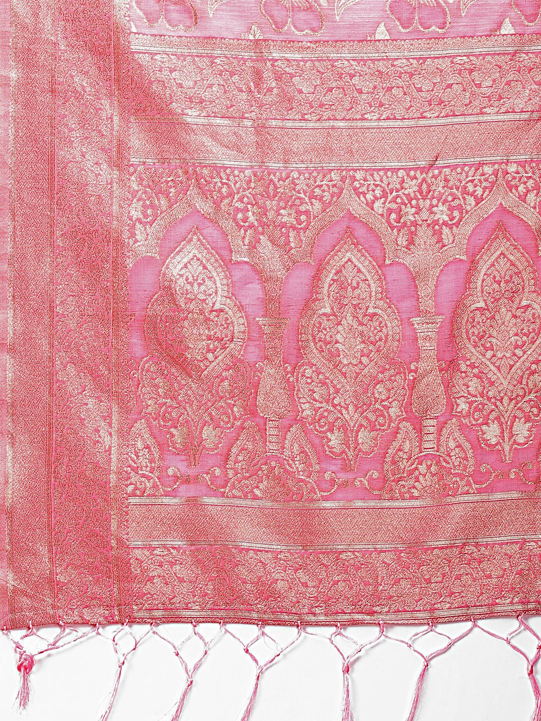 Shree Shyam Fashion Elegant Pink Cotton Saree with Golden Zari Work - Graceful Comfort for Everyday & Festive Wear