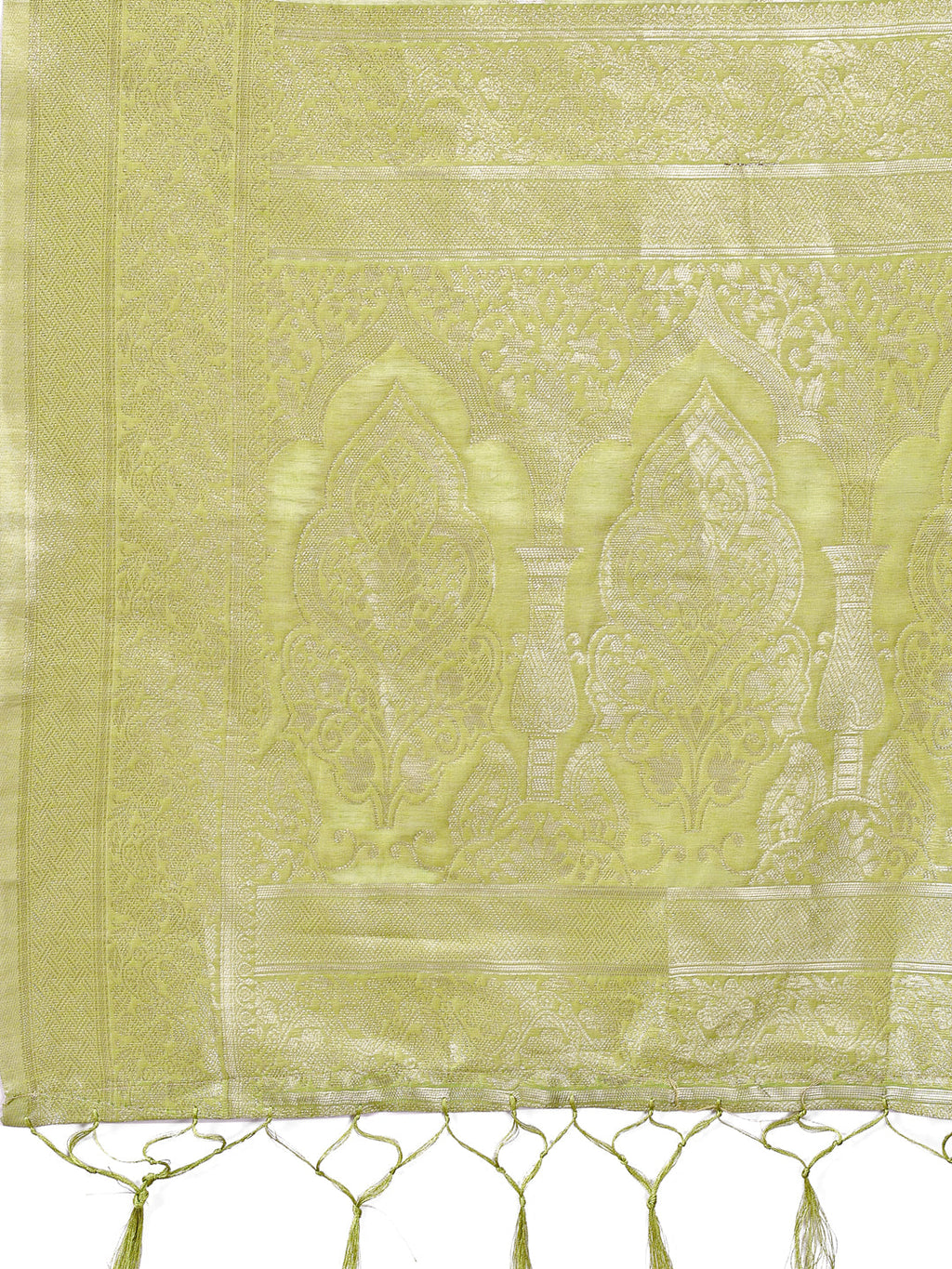 Shree Shyam Fashion Elegant Light Green Cotton Saree with Golden Zari Work - Graceful Comfort for Everyday & Festive Wear