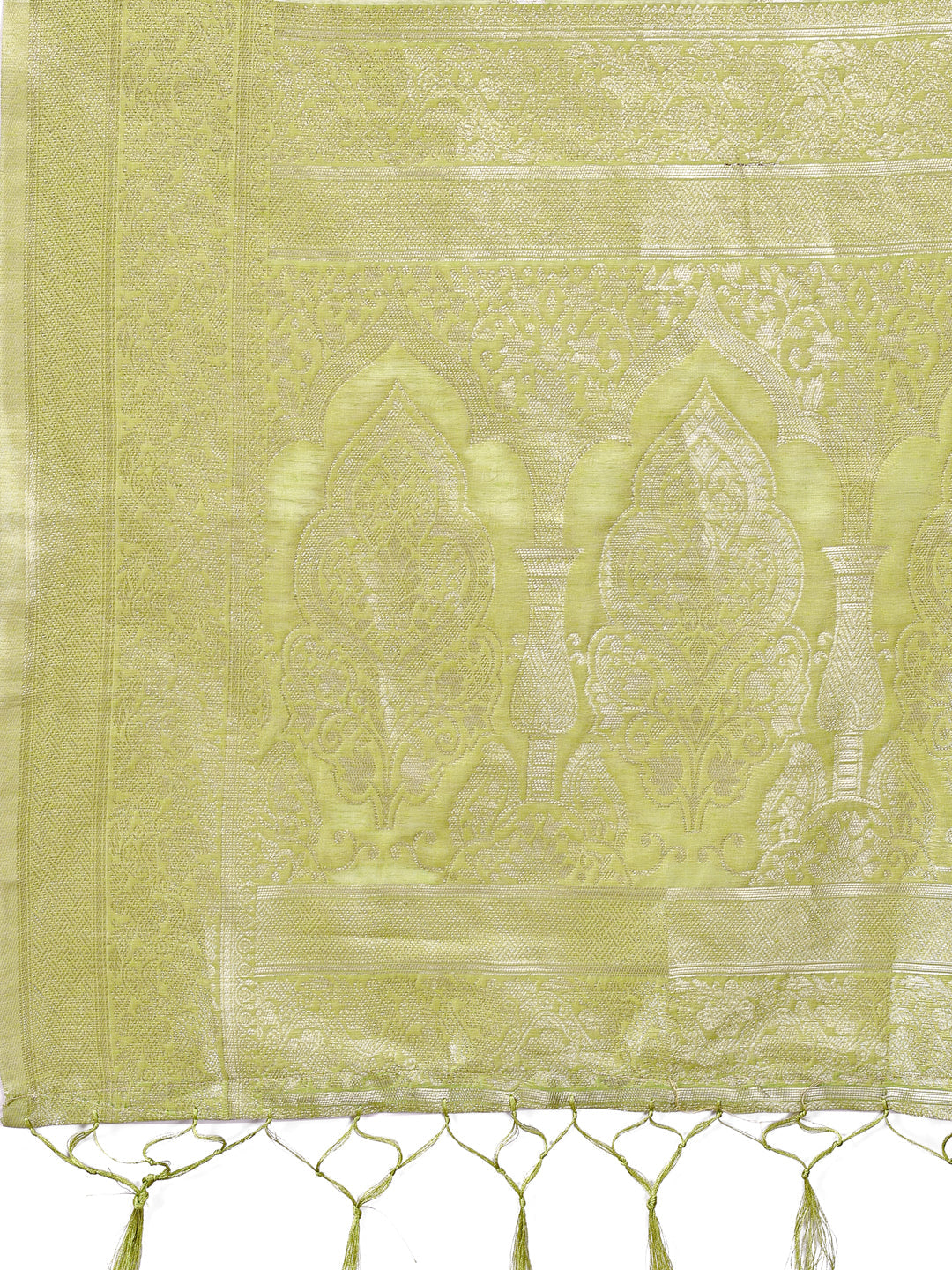 Shree Shyam Fashion Elegant Light Green Cotton Saree with Golden Zari Work - Graceful Comfort for Everyday & Festive Wear