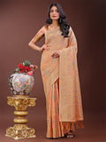 Shree Shyam Fashion Elegant Orange Linen Cotton Saree with Floral Weave & Soft Gold Pallu - Graceful Choice for Casual,Office & Festive Looks